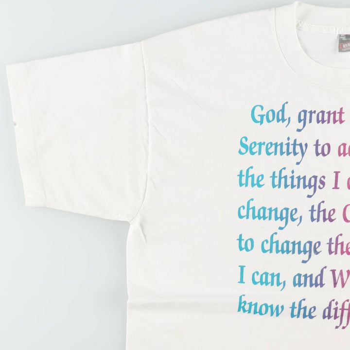 90'S Fruit of the Loom BEST Serenity Prayer (Reincarnation Prayer) Print T-Shirt, Made in USA, Men's XL equivalent, Vintage cotton white type Vintage Second Hand