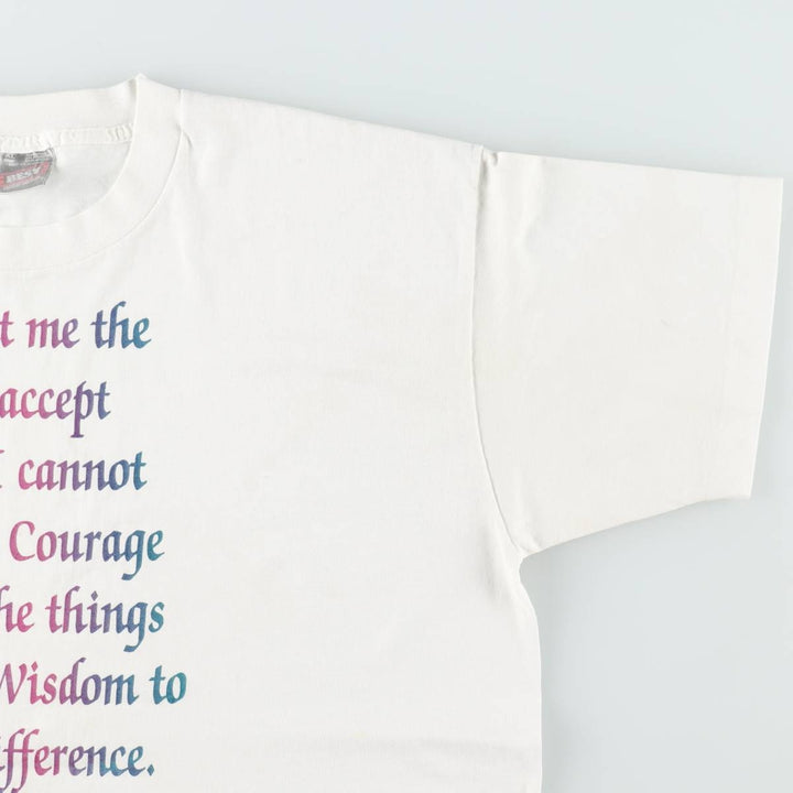 90'S Fruit of the Loom BEST Serenity Prayer (Reincarnation Prayer) Print T-Shirt, Made in USA, Men's XL equivalent, Vintage cotton white type Vintage Second Hand