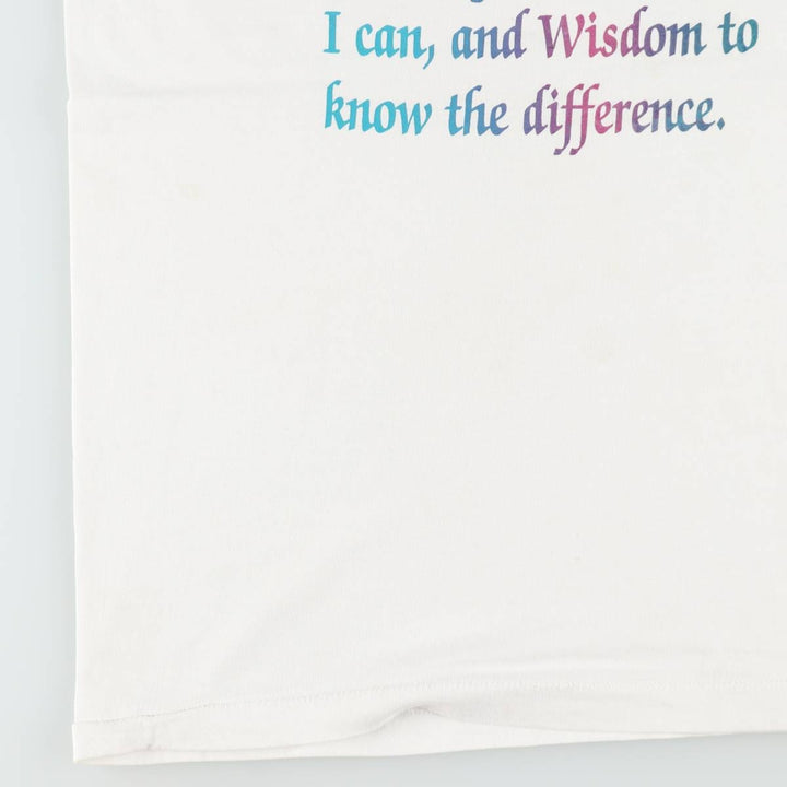 90'S Fruit of the Loom BEST Serenity Prayer (Reincarnation Prayer) Print T-Shirt, Made in USA, Men's XL equivalent, Vintage cotton white type Vintage Second Hand