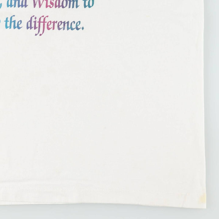 90'S Fruit of the Loom BEST Serenity Prayer (Reincarnation Prayer) Print T-Shirt, Made in USA, Men's XL equivalent, Vintage cotton white type Vintage Second Hand
