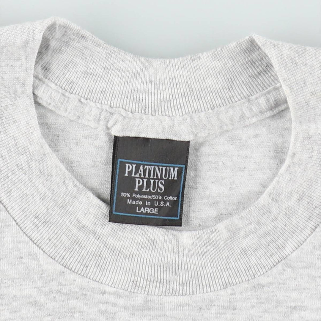 90'S PLATINUM PLUS parody print T-shirt, made in USA, men's size L equivalent, vintage. cotton gray type Vintage Second Hand