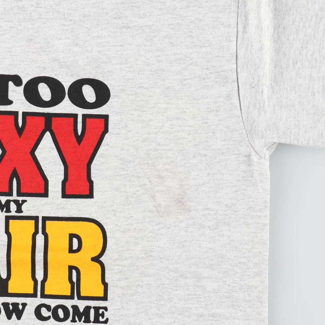90'S PLATINUM PLUS parody print T-shirt, made in USA, men's size L equivalent, vintage. cotton gray type Vintage Second Hand