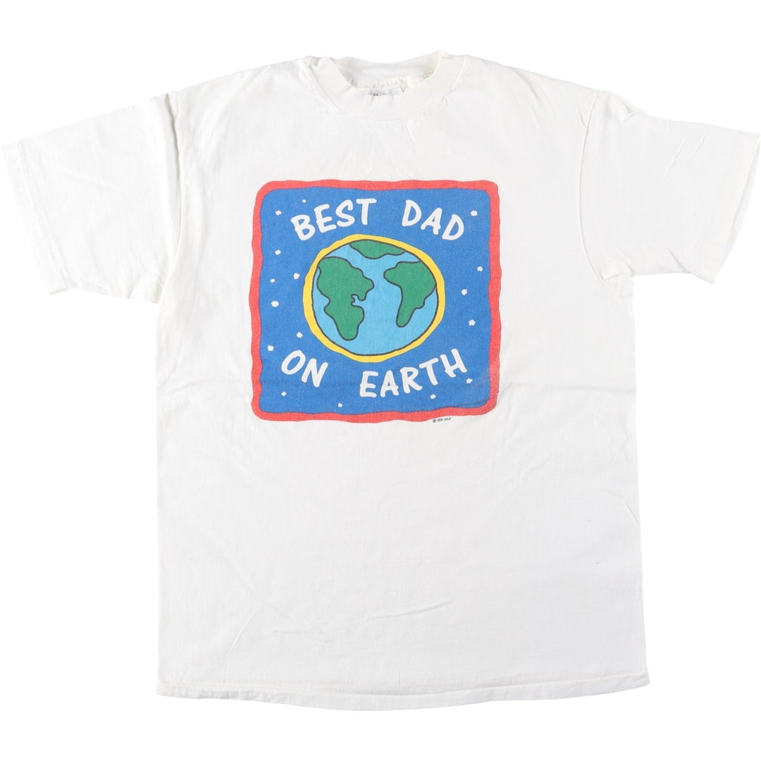 90'S Hanes BEEFY-T Printed T-shirt, Made in USA, Men's L size, Vintage cotton white type Vintage Second Hand