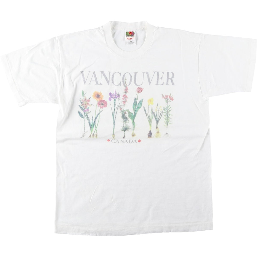 90'S Fruit of the Loom Heavy Cotton Floral Print T-Shirt, Made in Canada, Men's Size L (approx.), Vintage cotton white type Vintage Second Hand