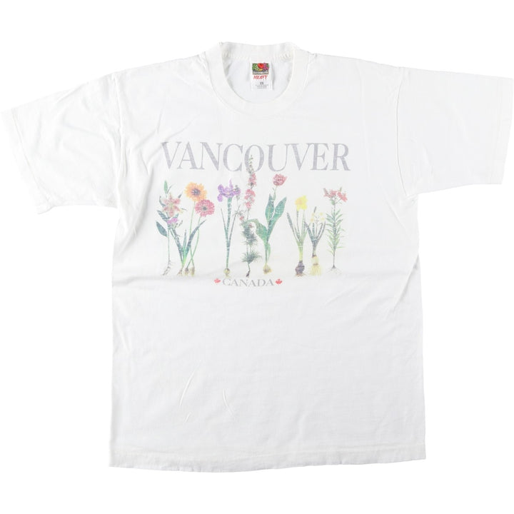 90'S Fruit of the Loom Heavy Cotton Floral Print T-Shirt, Made in Canada, Men's Size L (approx.), Vintage cotton white type Vintage Second Hand