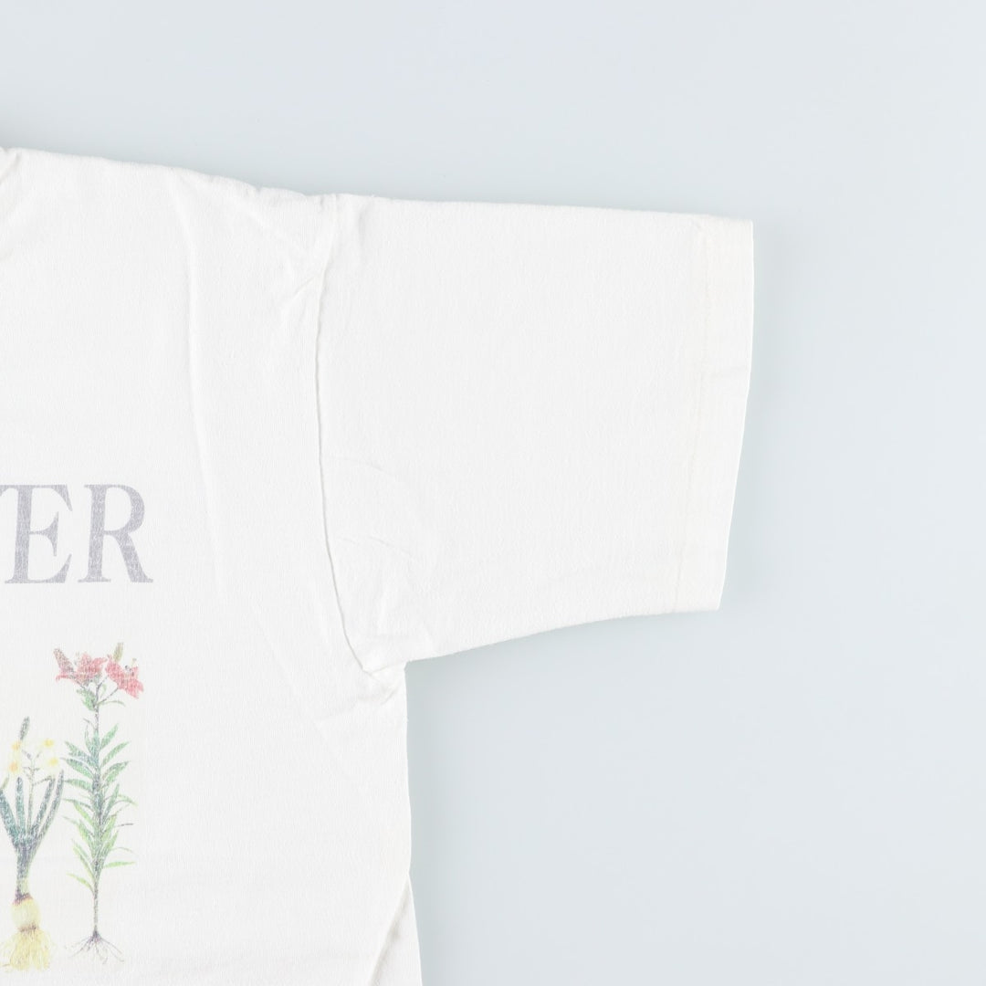 90'S Fruit of the Loom Heavy Cotton Floral Print T-Shirt, Made in Canada, Men's Size L (approx.), Vintage cotton white type Vintage Second Hand