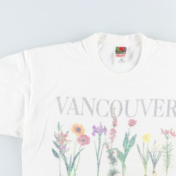 90'S Fruit of the Loom Heavy Cotton Floral Print T-Shirt, Made in Canada, Men's Size L (approx.), Vintage cotton white type Vintage Second Hand