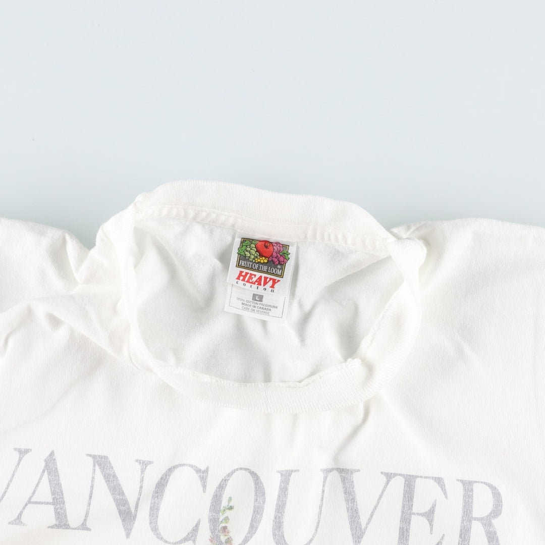 90'S Fruit of the Loom Heavy Cotton Floral Print T-Shirt, Made in Canada, Men's Size L (approx.), Vintage cotton white type Vintage Second Hand