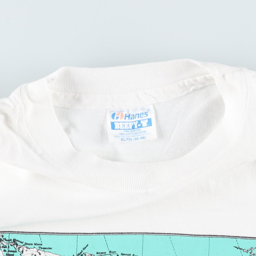 90'S Hanes BEEFY-T Printed T-shirt Made in USA Men's XL Vintage cotton white type Vintage Second Hand