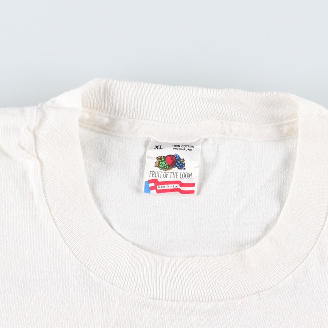 90'S Fruit of the Loom printed T-shirt, made in the USA, men's XL size, vintage cotton white type Vintage Second Hand