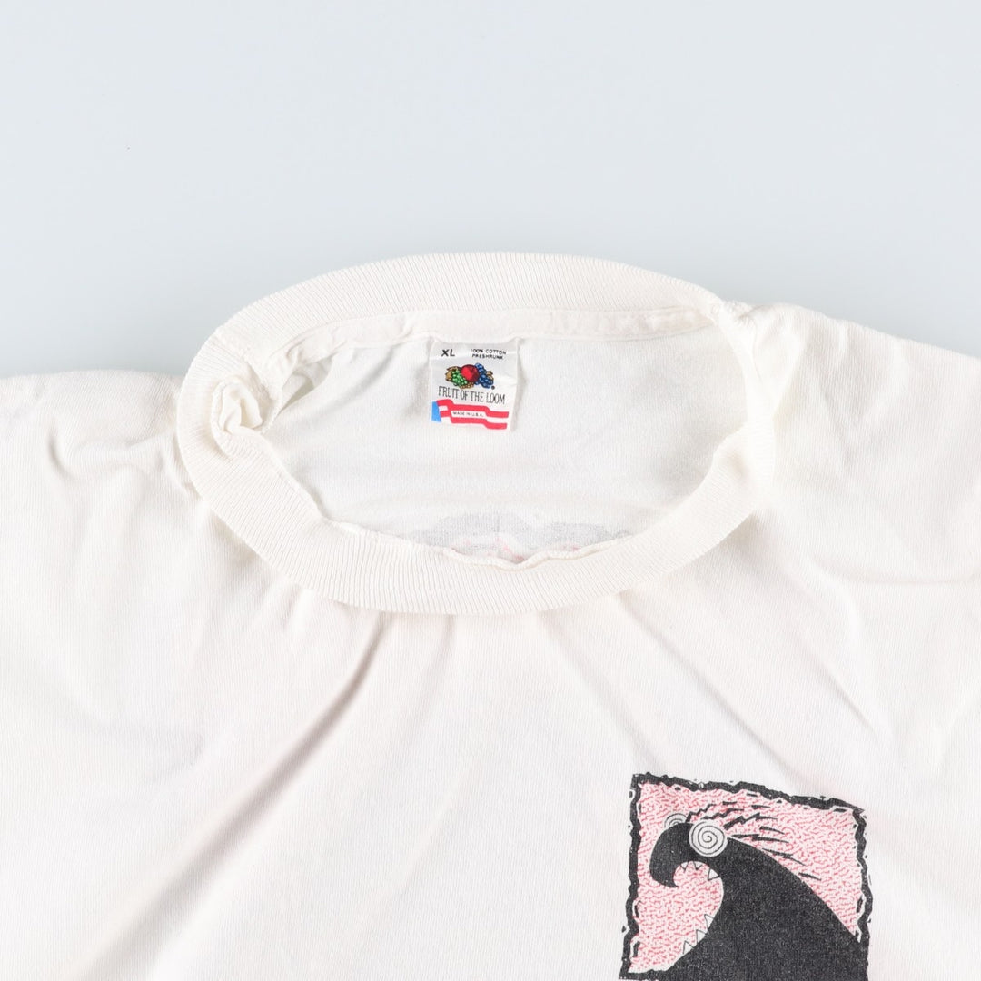 90'S Fruit of the Loom printed T-shirt, made in the USA, men's XL size, vintage cotton white type Vintage Second Hand
