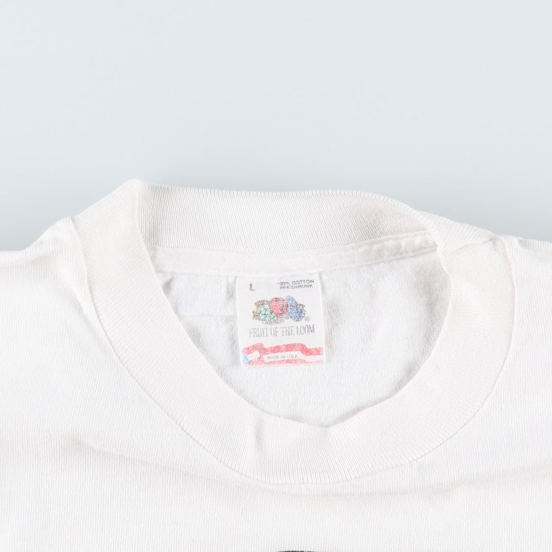 80'S Fruit of the Loom parody print T-shirt, made in USA, men's size L equivalent, vintage. cotton white type Vintage Second Hand