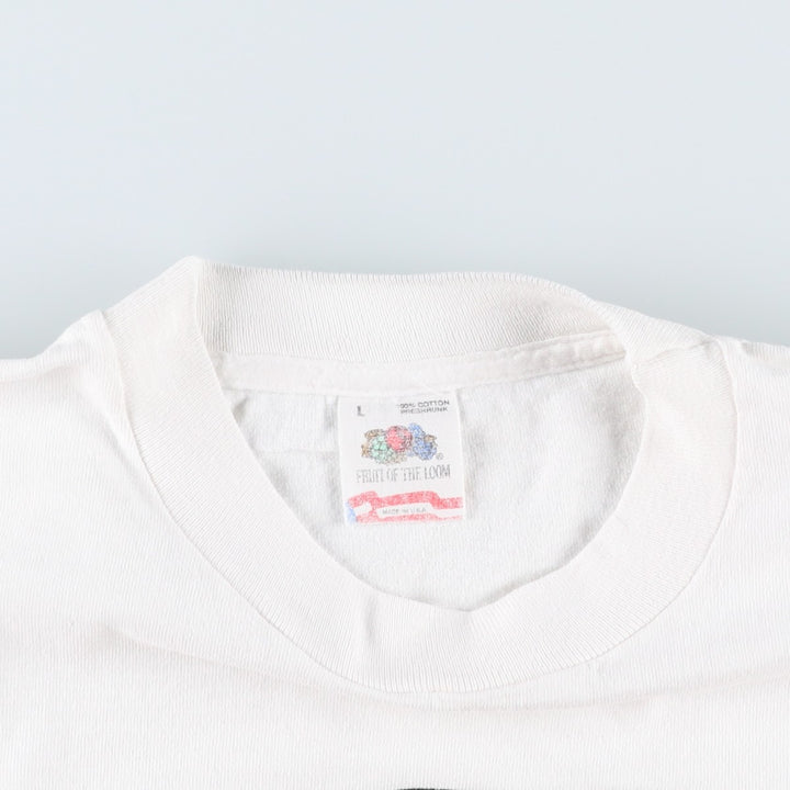80'S Fruit of the Loom parody print T-shirt, made in USA, men's size L equivalent, vintage. cotton white type Vintage Second Hand