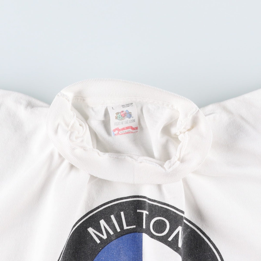 80'S Fruit of the Loom parody print T-shirt, made in USA, men's size L equivalent, vintage. cotton white type Vintage Second Hand
