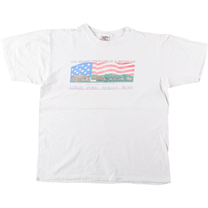 90'S ONEITA POWER-T American flag print T-shirt, Made in USA, Men's XL equivalent, Vintage cotton white type Vintage Second Hand