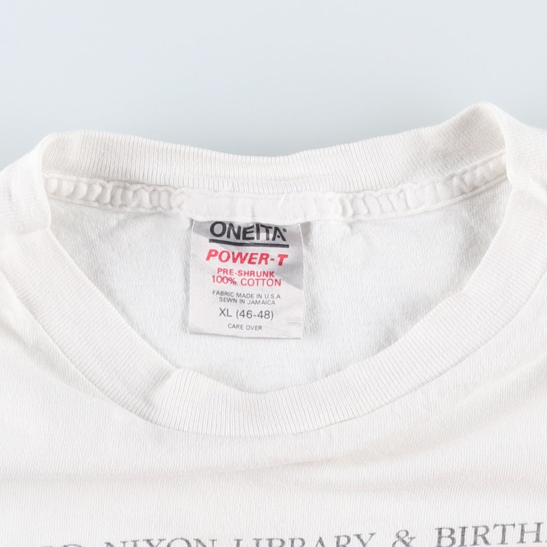90'S ONEITA POWER-T American flag print T-shirt, Made in USA, Men's XL equivalent, Vintage cotton white type Vintage Second Hand