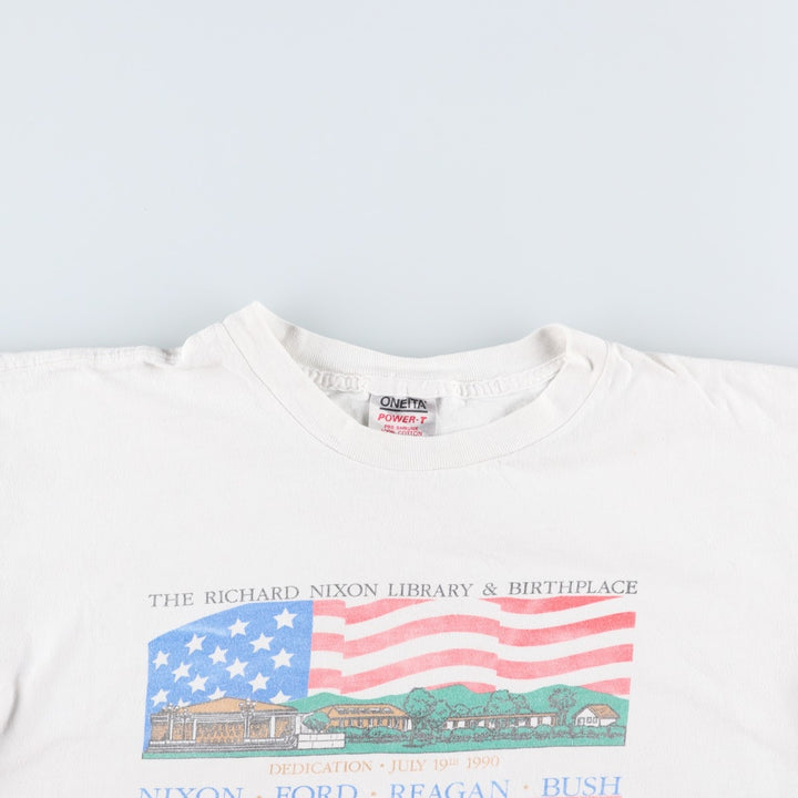 90'S ONEITA POWER-T American flag print T-shirt, Made in USA, Men's XL equivalent, Vintage cotton white type Vintage Second Hand