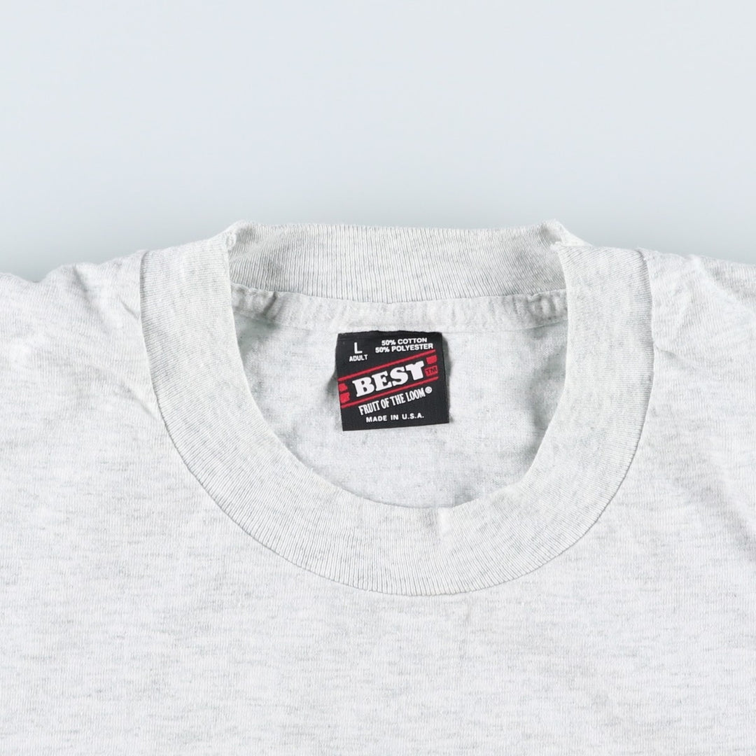 90'S Fruit of the Loom Best Printed T-shirt, Made in USA, Men's L size, Vintage cotton white type Vintage Second Hand
