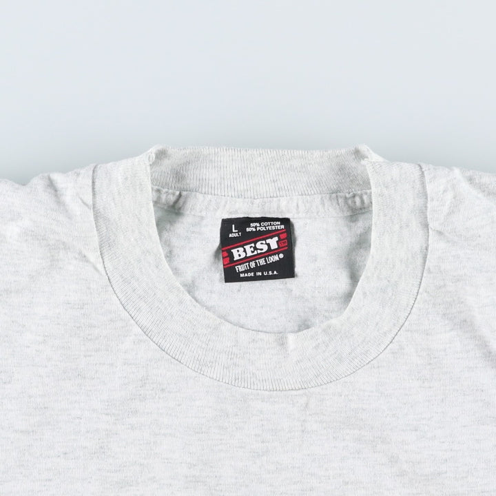 90'S Fruit of the Loom Best Printed T-shirt, Made in USA, Men's L size, Vintage cotton white type Vintage Second Hand