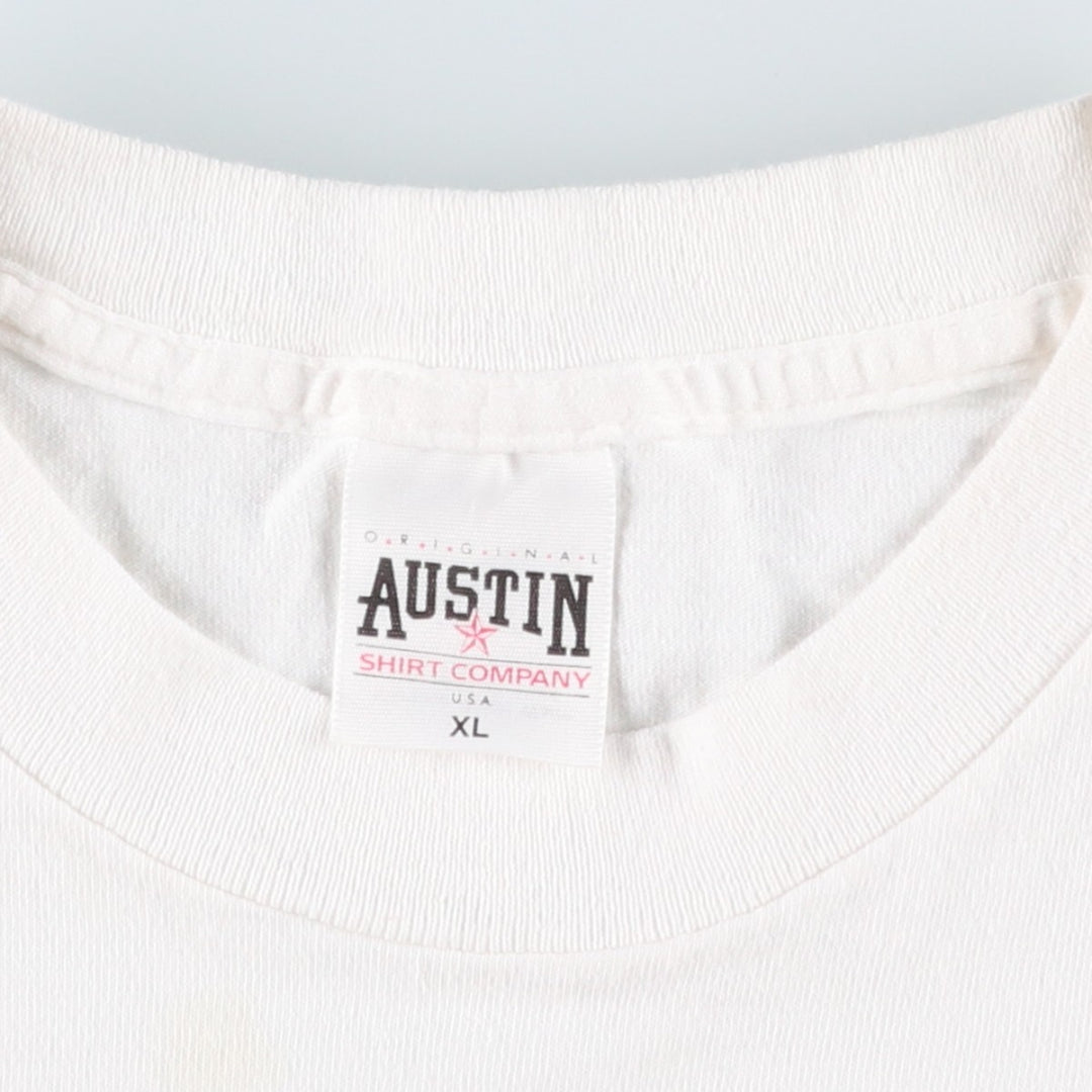 90'S Austin Shirt Company Printed T-Shirt, Made in USA, Men's XL equivalent, Vintage American Casual Style unclear white type Vintage Second Hand