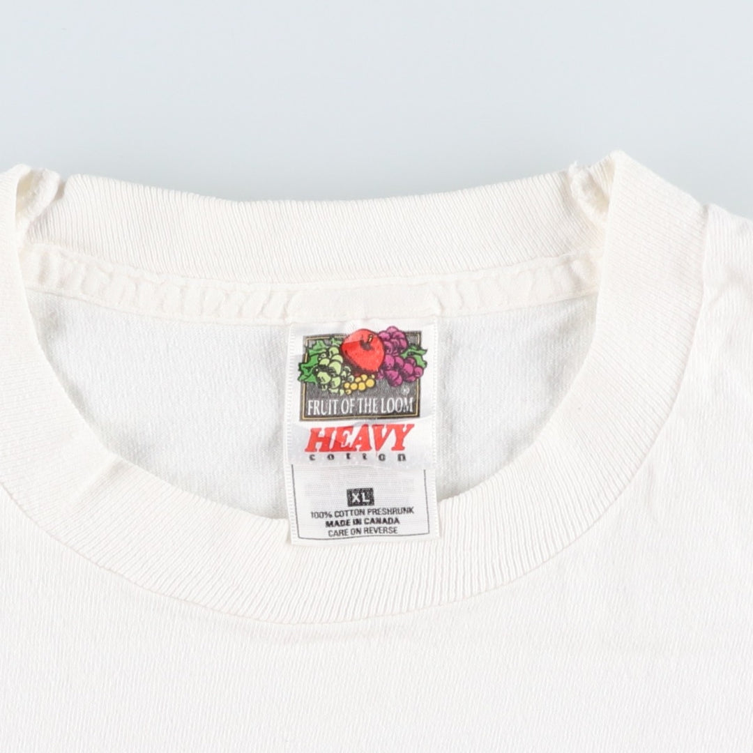 90'S Fruit of the Loom Heavy Cotton Print T-Shirt, Made in Canada, Men's XL equivalent, Vintage cotton white type Vintage Second Hand
