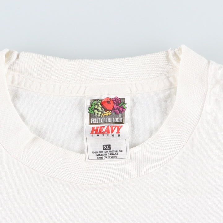 90'S Fruit of the Loom Heavy Cotton Print T-Shirt, Made in Canada, Men's XL equivalent, Vintage cotton white type Vintage Second Hand