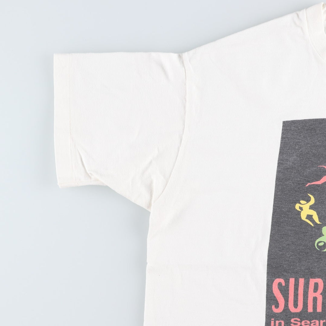 90'S Fruit of the Loom Heavy Cotton Print T-Shirt, Made in Canada, Men's XL equivalent, Vintage cotton white type Vintage Second Hand
