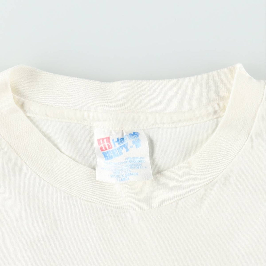 90'S Hanes BEEFY-T Printed T-shirt Made in USA Men's XL Vintage cotton white type Vintage Second Hand