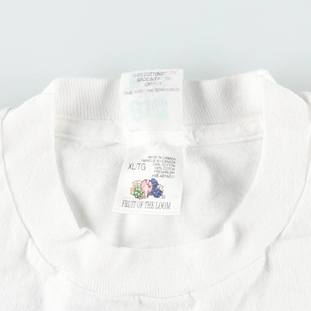 90'S Fruit of the Loom printed T-shirt, made in Canada, men's XL size, vintage cotton white type Vintage Second Hand