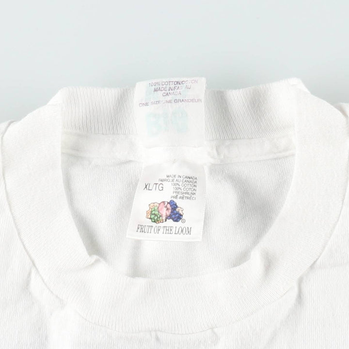90'S Fruit of the Loom printed T-shirt, made in Canada, men's XL size, vintage cotton white type Vintage Second Hand