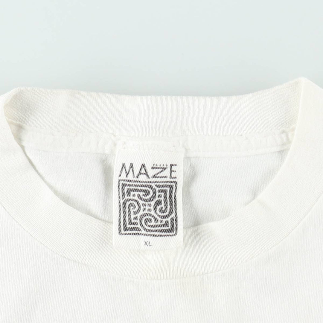 90'S MAZE Peace Sign Print T-Shirt, Made in USA, Men's XL (approx.), Vintage cotton white type Vintage Second Hand