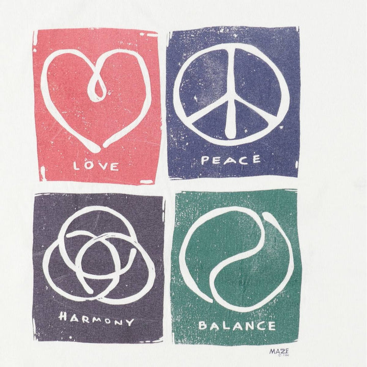 90'S MAZE Peace Sign Print T-Shirt, Made in USA, Men's XL (approx.), Vintage cotton white type Vintage Second Hand