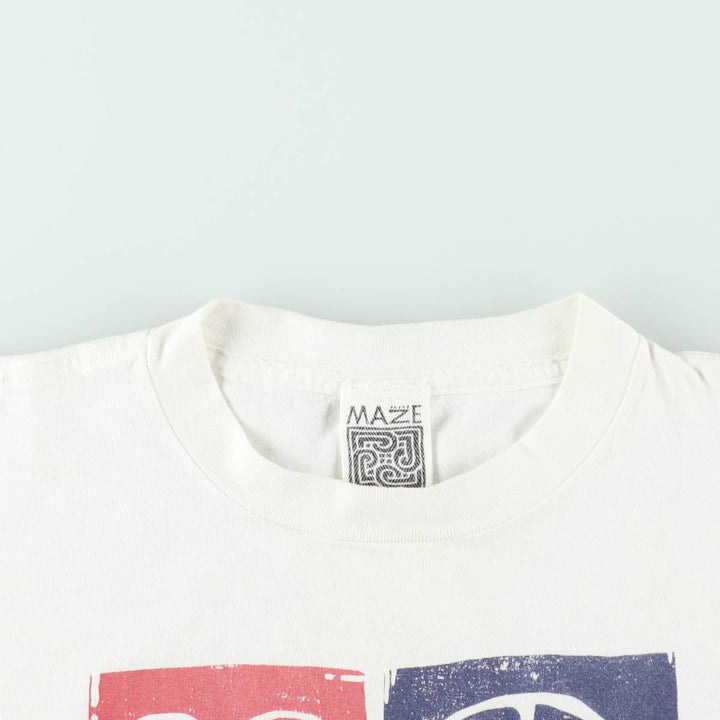 90'S MAZE Peace Sign Print T-Shirt, Made in USA, Men's XL (approx.), Vintage cotton white type Vintage Second Hand