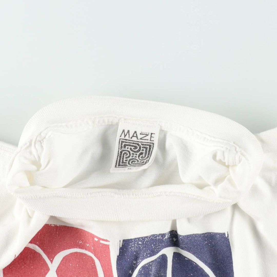 90'S MAZE Peace Sign Print T-Shirt, Made in USA, Men's XL (approx.), Vintage cotton white type Vintage Second Hand