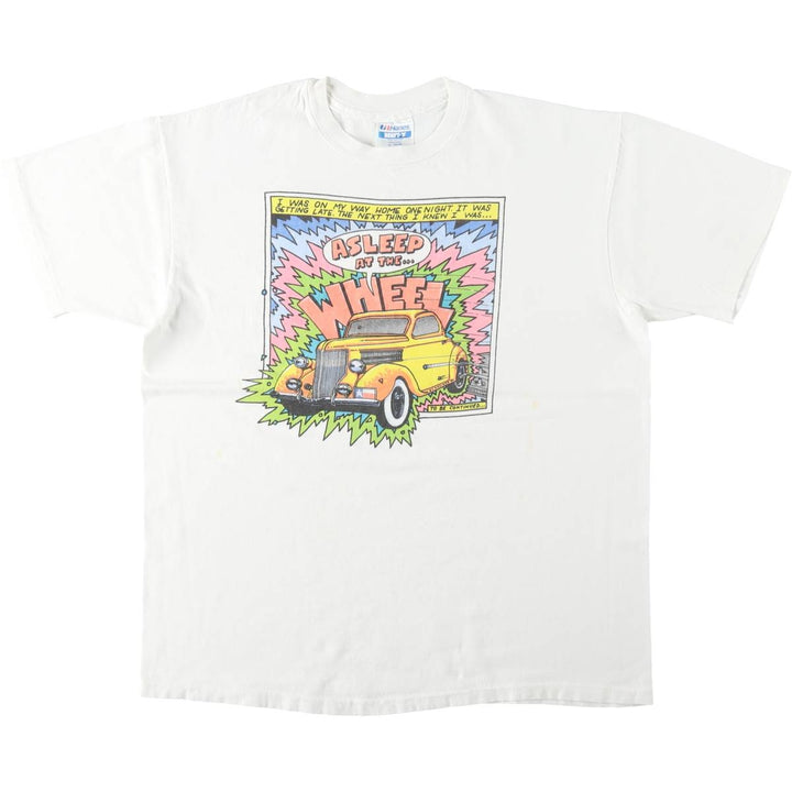 80'S Hanes BEEFY-T Blue Tag ASLEEP At The Wheel Band T-Shirt, Made in USA, Men's XL equivalent, Vintage cotton white type Vintage Second Hand