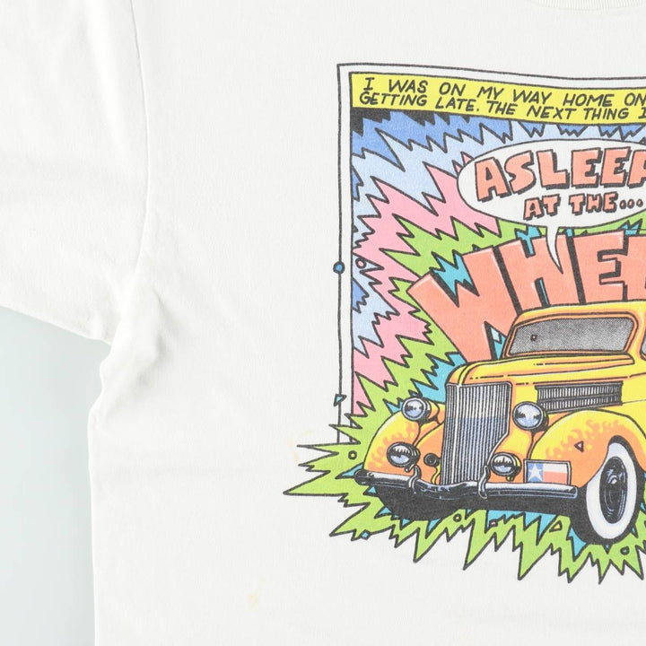 80'S Hanes BEEFY-T Blue Tag ASLEEP At The Wheel Band T-Shirt, Made in USA, Men's XL equivalent, Vintage cotton white type Vintage Second Hand
