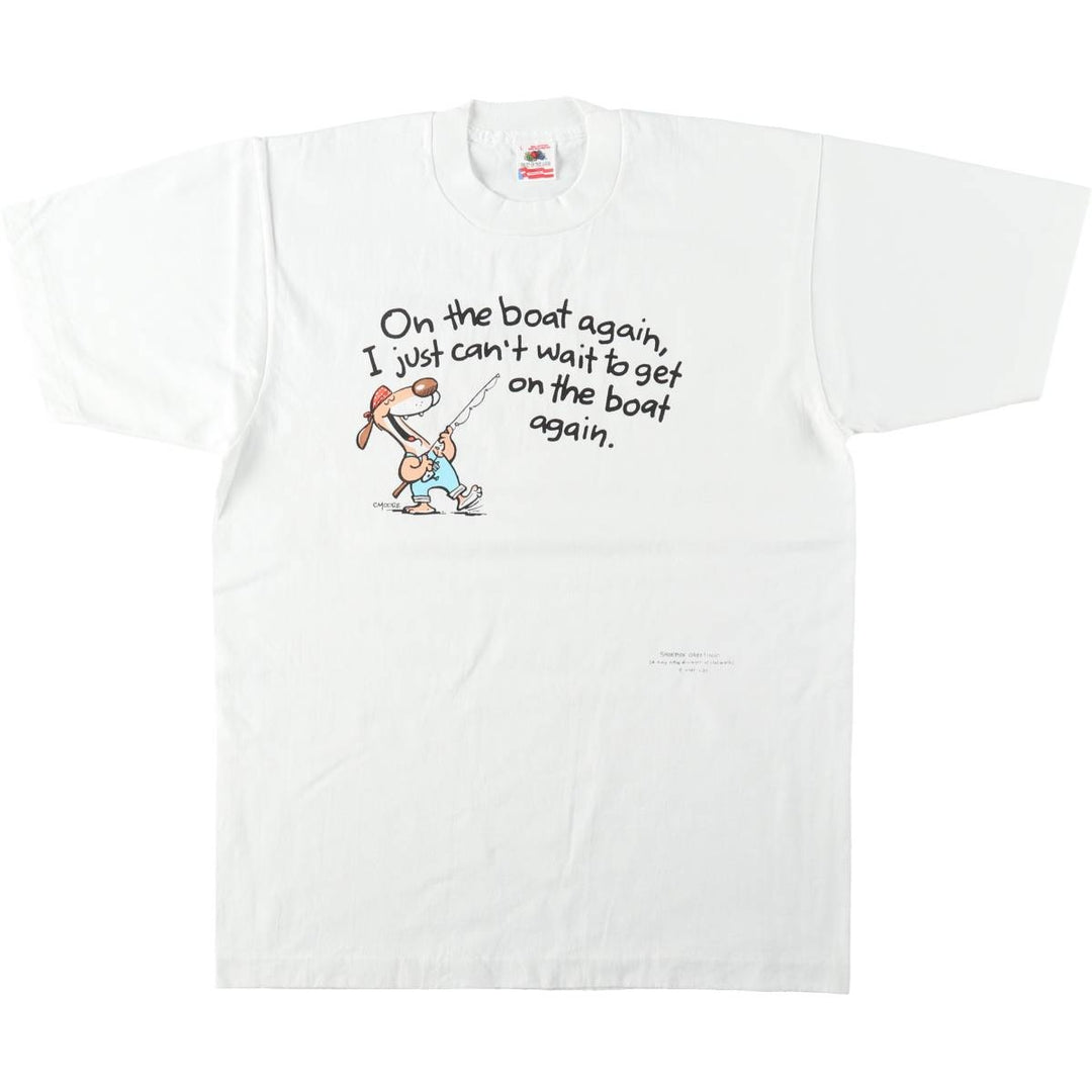 90'S Fruit of the Loom parody print T-shirt, made in USA, men's size L equivalent, vintage. cotton white type Vintage Second Hand