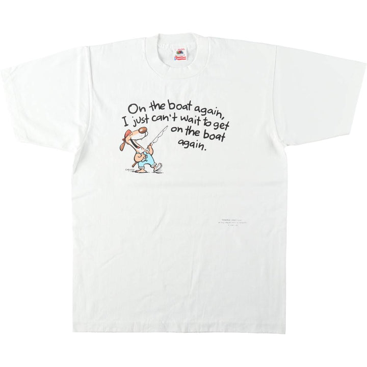 90'S Fruit of the Loom parody print T-shirt, made in USA, men's size L equivalent, vintage. cotton white type Vintage Second Hand