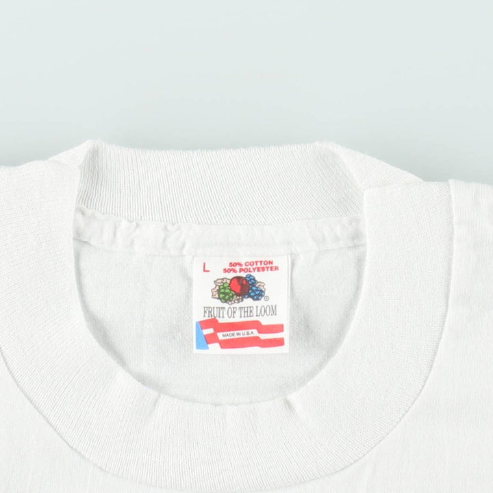 90'S Fruit of the Loom parody print T-shirt, made in USA, men's size L equivalent, vintage. cotton white type Vintage Second Hand