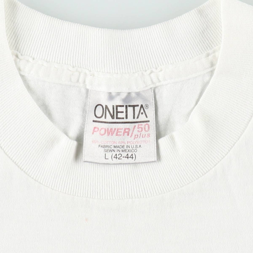 90'S ONEITA POWER 50plus Print T-Shirt, Men's Size L (Equivalent), Vintage cotton white type Vintage Second Hand