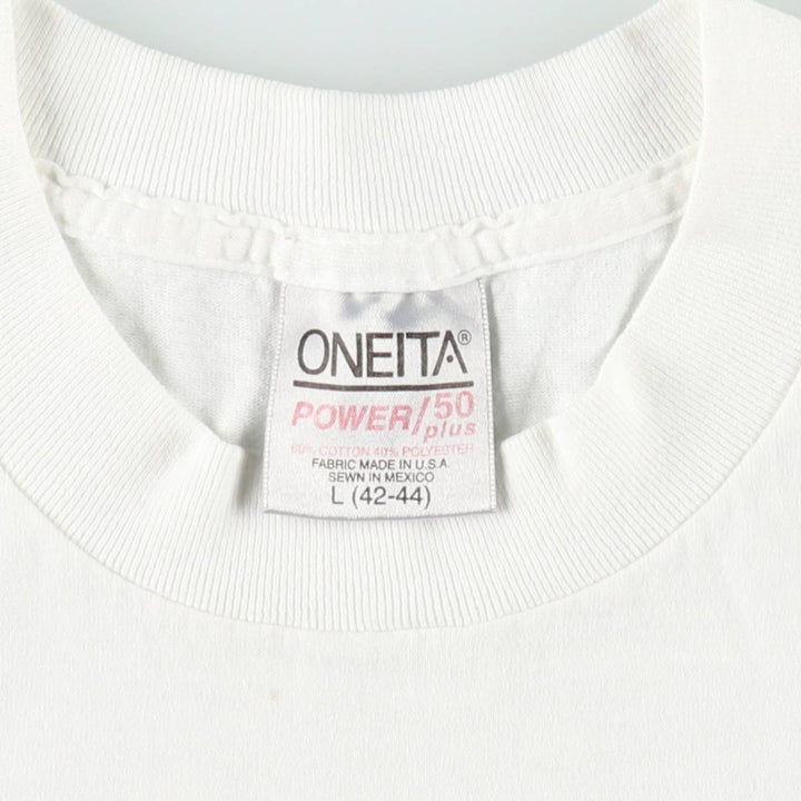 90'S ONEITA POWER 50plus Print T-Shirt, Men's Size L (Equivalent), Vintage cotton white type Vintage Second Hand