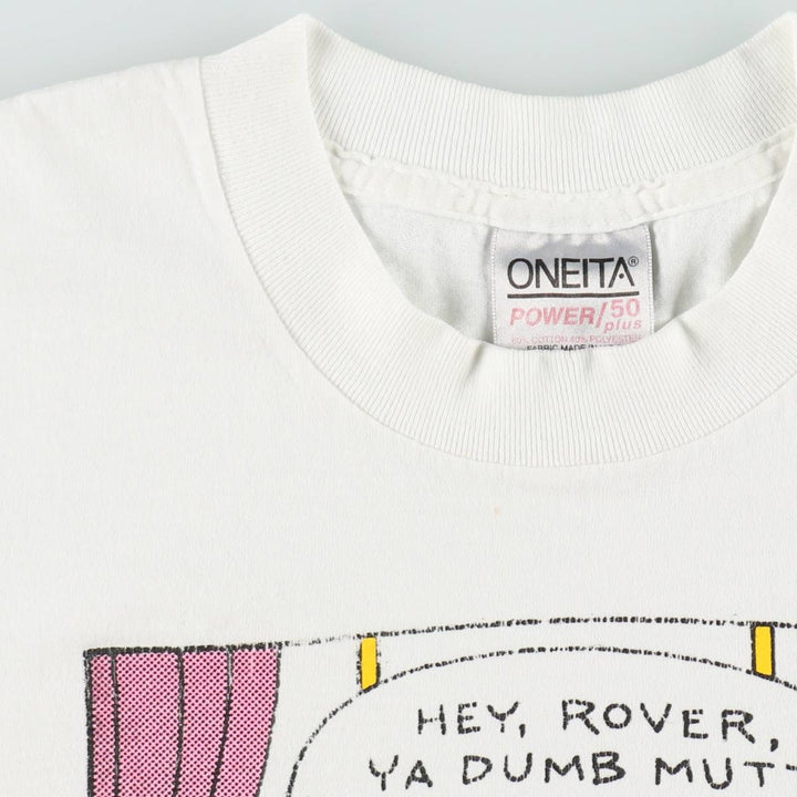 90'S ONEITA POWER 50plus Print T-Shirt, Men's Size L (Equivalent), Vintage cotton white type Vintage Second Hand