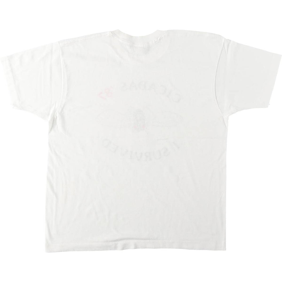80'S printed T-shirt, men's size M equivalent, vintage. unclear white type Vintage Second Hand