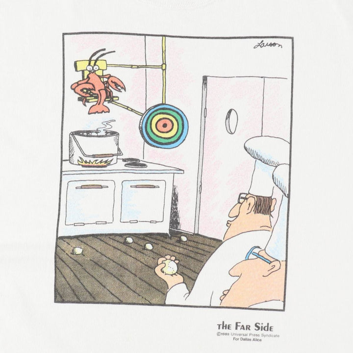 80'S Fruit of the Loom THE FAR SIDE Art T-shirt, Made in USA, Men's Size L (approx.), Vintage cotton white type Vintage Second Hand