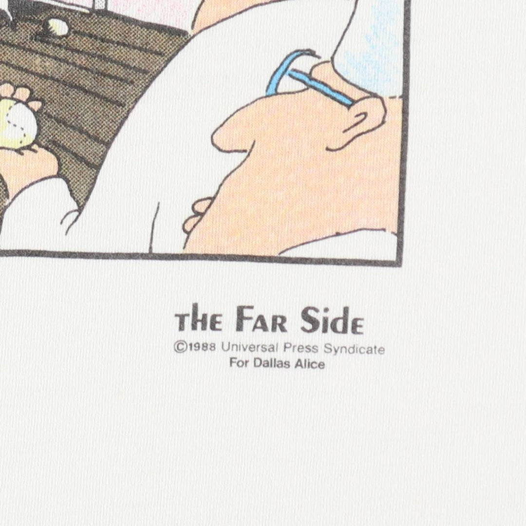 80'S Fruit of the Loom THE FAR SIDE Art T-shirt, Made in USA, Men's Size L (approx.), Vintage cotton white type Vintage Second Hand