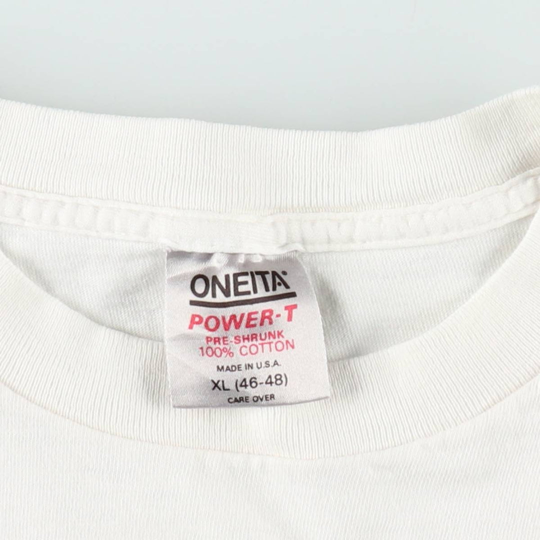 90'S ONEITA POWER-T Printed T-shirt Made in USA Men's XL Vintage cotton white type Vintage Second Hand