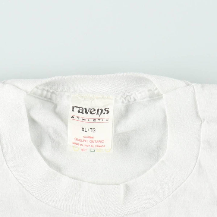 ~90'S Ravens Print T-Shirt, Made in Canada, Men's XL equivalent, Vintage cotton white type Vintage Second Hand
