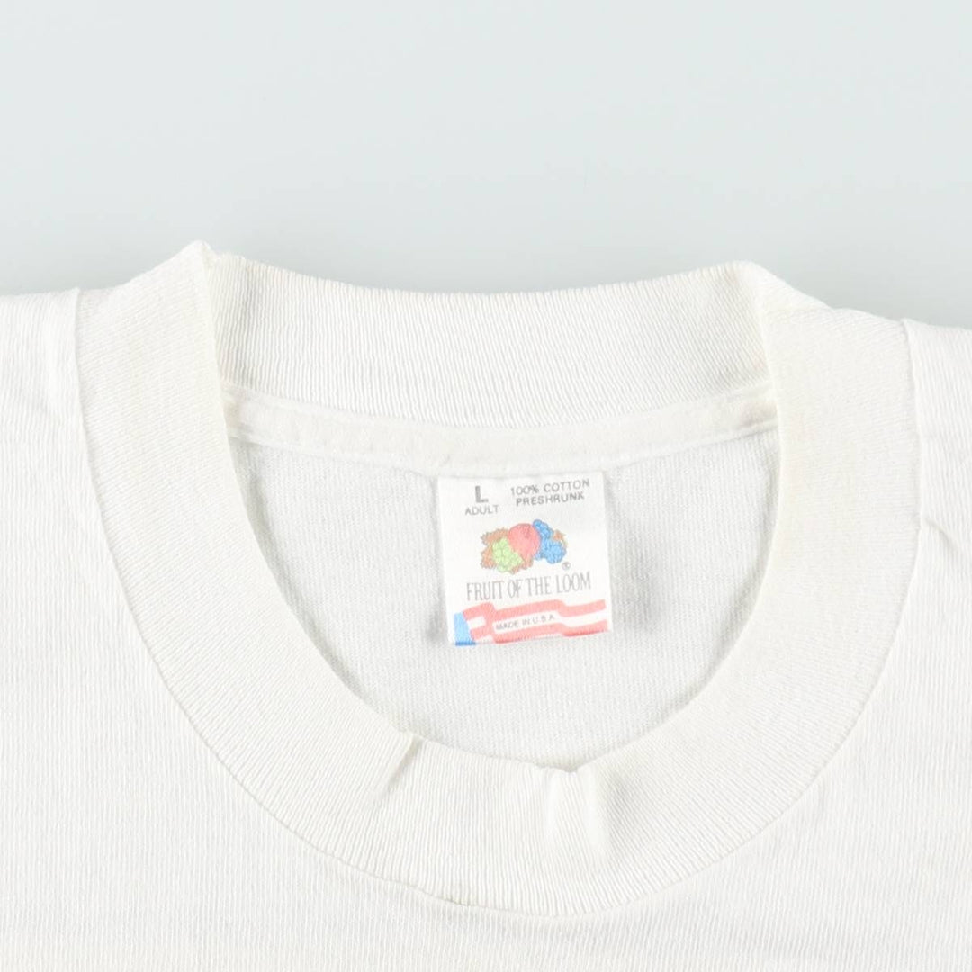 90'S Fruit of the Loom printed T-shirt, made in the USA, men's size L, vintage cotton white type Vintage Second Hand