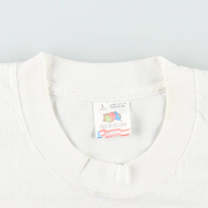 90'S Fruit of the Loom printed T-shirt, made in the USA, men's size L, vintage cotton white type Vintage Second Hand
