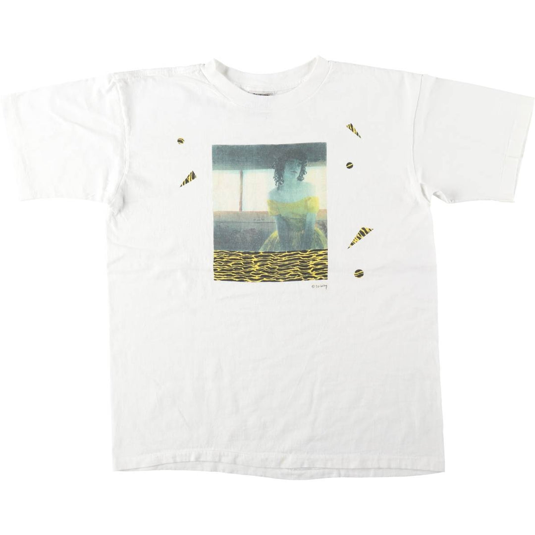 90'S ONEITA POWER-T Art T-Shirt, Made in USA, Men's XL equivalent, Vintage cotton white type Vintage Second Hand